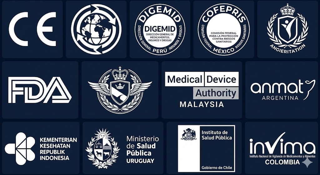 Certificaciones médicas: CE, FDA, COFEPRIS, DIGEMID, ANMAT, INVIMA y más